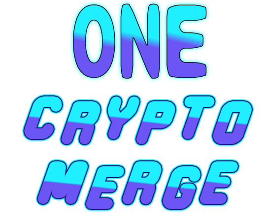 様式化されたテキストには、太字の青いグラデーションの文字で「One Crypto Merge」と書かれています。.
